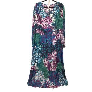 London Times Woman Peasant Balloon Sleeve Garden Floral Maxi Dress Size 20W